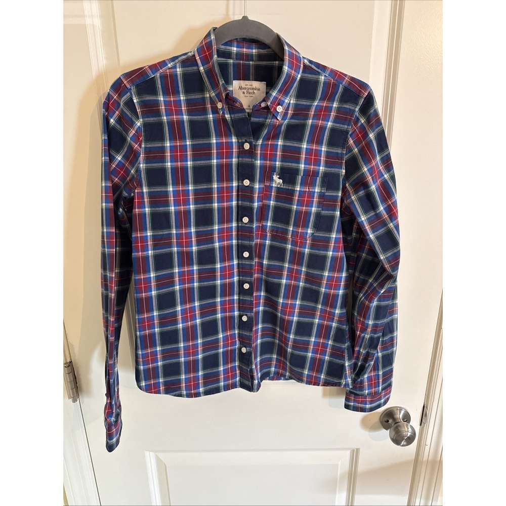 Abercrombie Kids Boy's Flannel Plaid Red/Navy  100% Cotton Shirt Size Med BTS